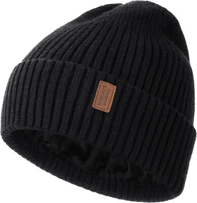 Wmcaps Warm Beanie Hats for Men Women, Fleece Lined One Size, Black 