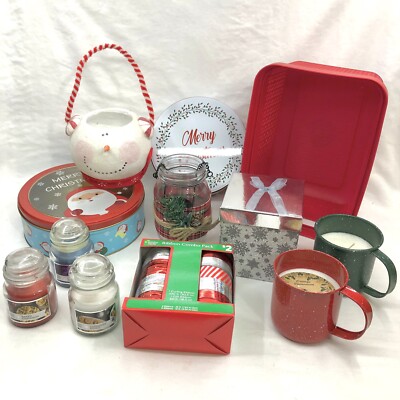 Lot Of 12 CHRISTMAS Candles Tins Ribbon Decor Bin Etc.. Read Below