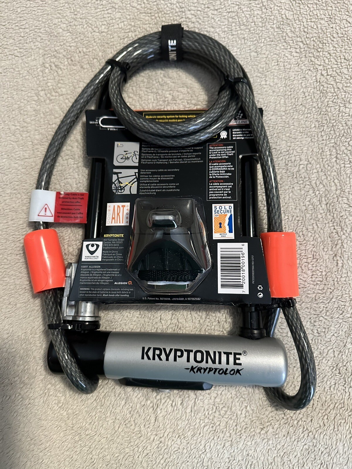 Kryptonite KryptoLok Series U-Lock - 9 x 4" - 4' Flex Cable Bike Lock