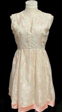 Vintage Dress 1960 s Fit and Flare Pink Polka Dot Ivory Silver Rockabilly 9/10