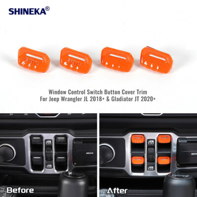 For Jeep Wrangler JL JT 2018+ Orange Window Lift Switch Button Cover Trim Bezels