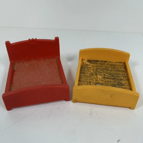 Vintage Fisher Price Little People Red Castle Bed and Yellow Double Bed Lot of 2
