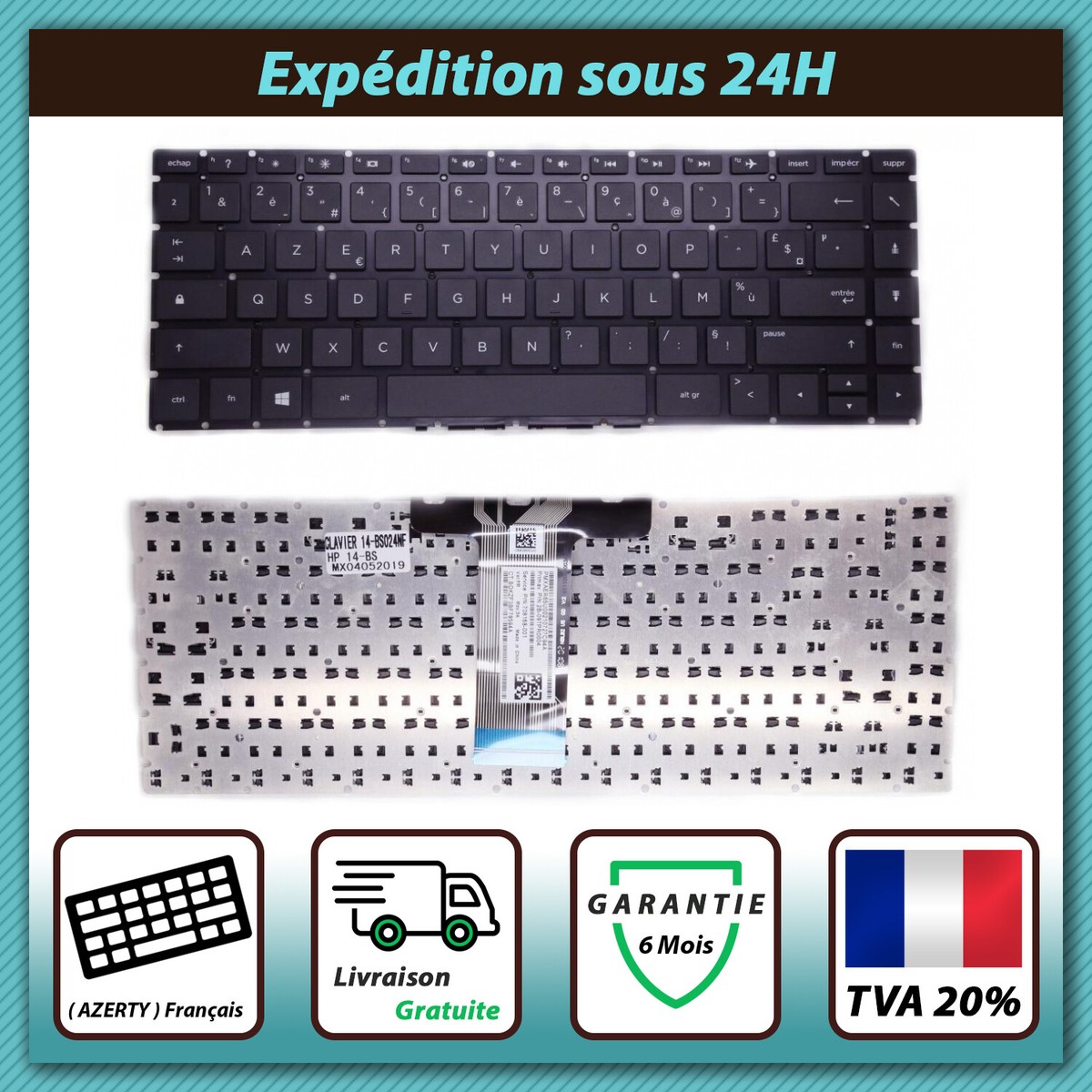 Clavier AZERTY Français Original Pour HP 14-bs001nf, 14-bs002nf, Etc. - Neuf, Fabriqué En France