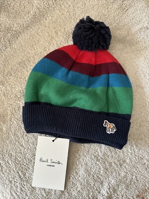 PAUL SMITH Junior VAUGHN Stripe BOBBLE HAT Age 5-8 Zebra Logo NEW UK
