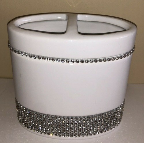 BELLA LUX Divided Toothbrush Holder OVAL Rhinestones WHITE CERAMIC Glam NWT - Picture 6 of 6