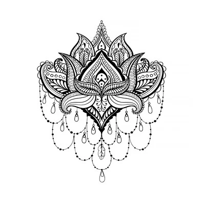 DELUSION TATTOOS Lotus Mandala Temporary Tattoo - Underboob/Sternum Womens Boho Indian Body Art