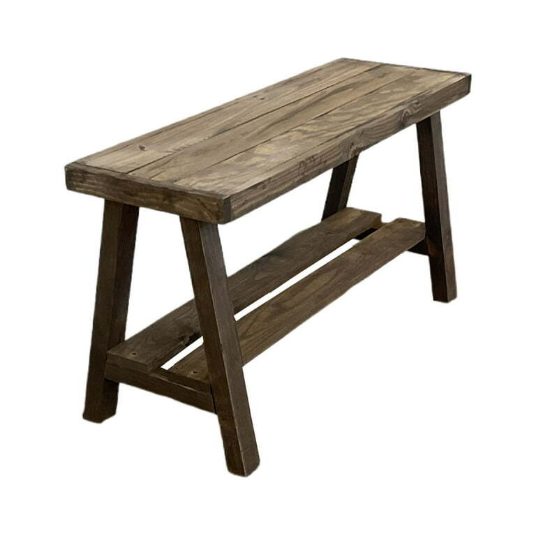 Entryway Bench w/ Shelf,Dark Brown Entryway Bench,Solid Pine Wood