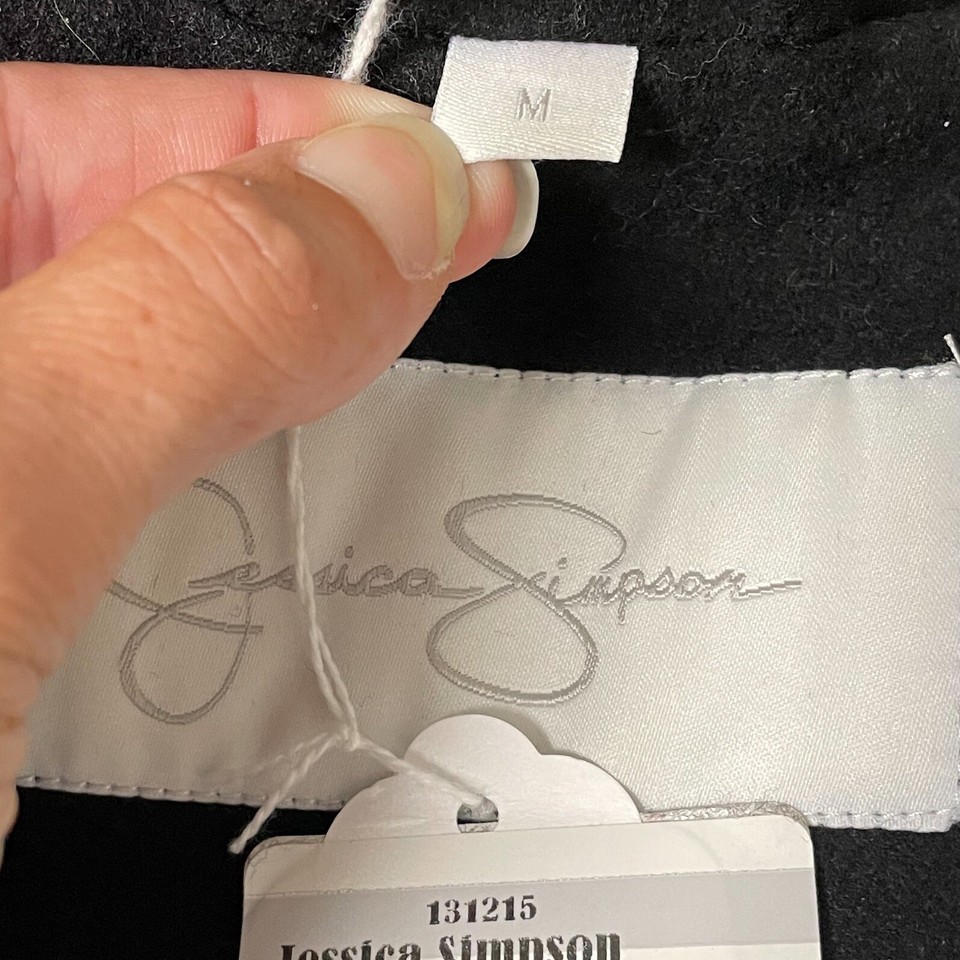 Jessica Simpson Black Wool Blend Long Coat Gold Tone Buttons Medium GUC