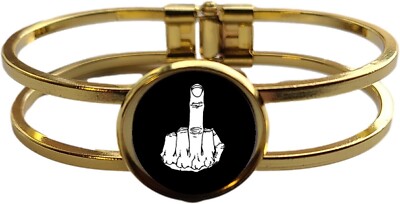 Mittelfinger hochwertiges goldfarbenes Kupferarmband und Geschenktüte