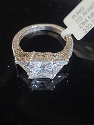 Art Deco Nouveau vintage solid Sterling Silver old school faux diamond ring  sz6