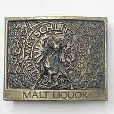 Vintage Schlitz Malt Liquor Brass Belt Buckle 1970s Lewis Buckles Chicago