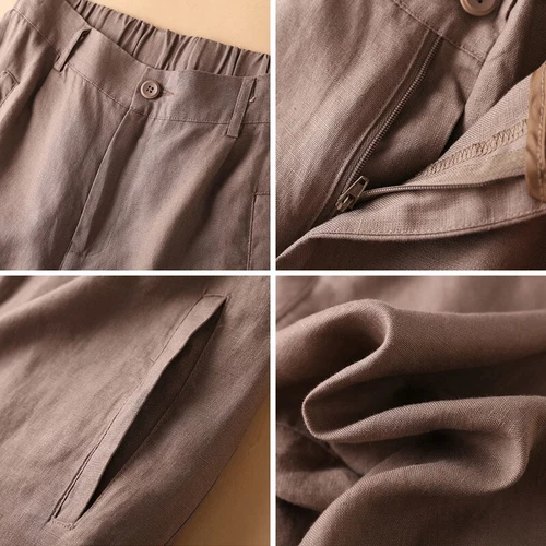 Womens Long Shorts Cotton Linen Knee Length with Pockets Lightweight Loose - Picture 6 of 15
