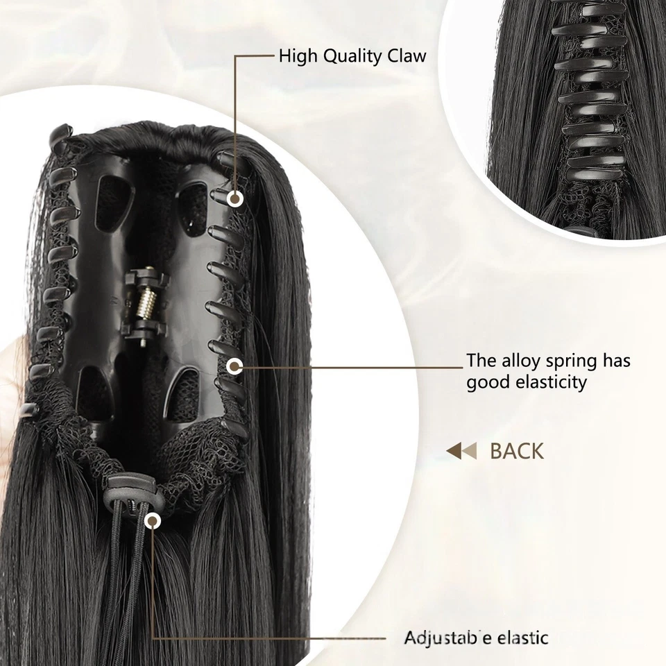 Clip de garra de cola de caballo real de 26" extensión de cabello cola de caballo grueso en como humano Foto 4 de 4