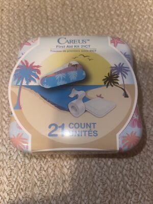 First Aid Kit Metal Tin CareUs 21 Ct Beach Palm Trees