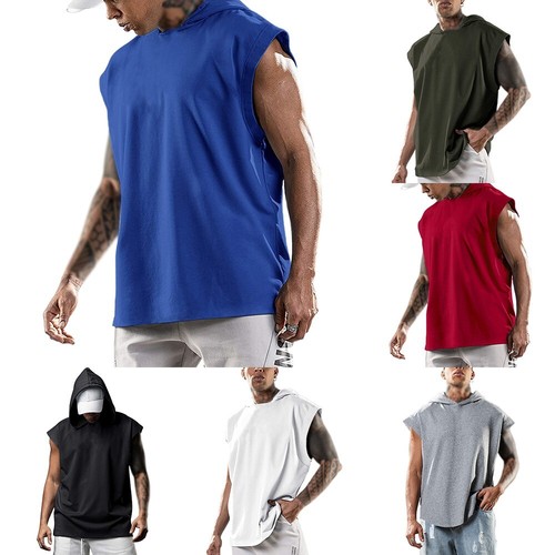 Trendy Men's Sleeveless Hoody Hoodie Tank Top Shirt Vest for Gym and