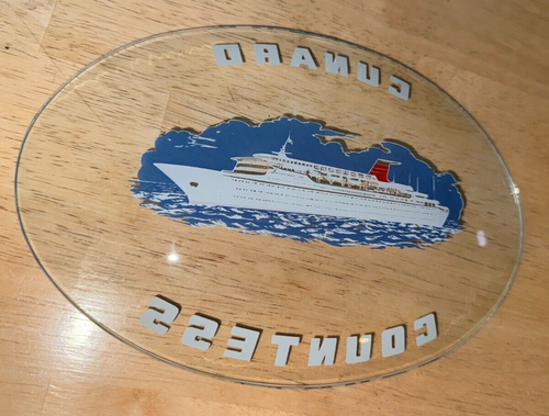 Vintage 80er Jahre? MV Cunard Gräfin, Schiff Andenken Glas Tablett Schmuckschale Teller - Bild 8 von 10
