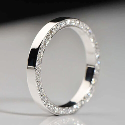 Bague bracelet promesse femme 1,50 carat coupe ronde moissanite plaquée or blanc 14 carats - Photo 1/10