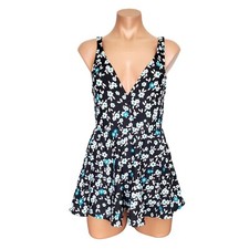 Anne Cole black floral swimdress one piece swimsuit size 6