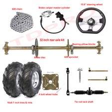 32" Go Kart ATV Rear Live Axle Kit Brake Assembly  Front Steering  7" Wheels