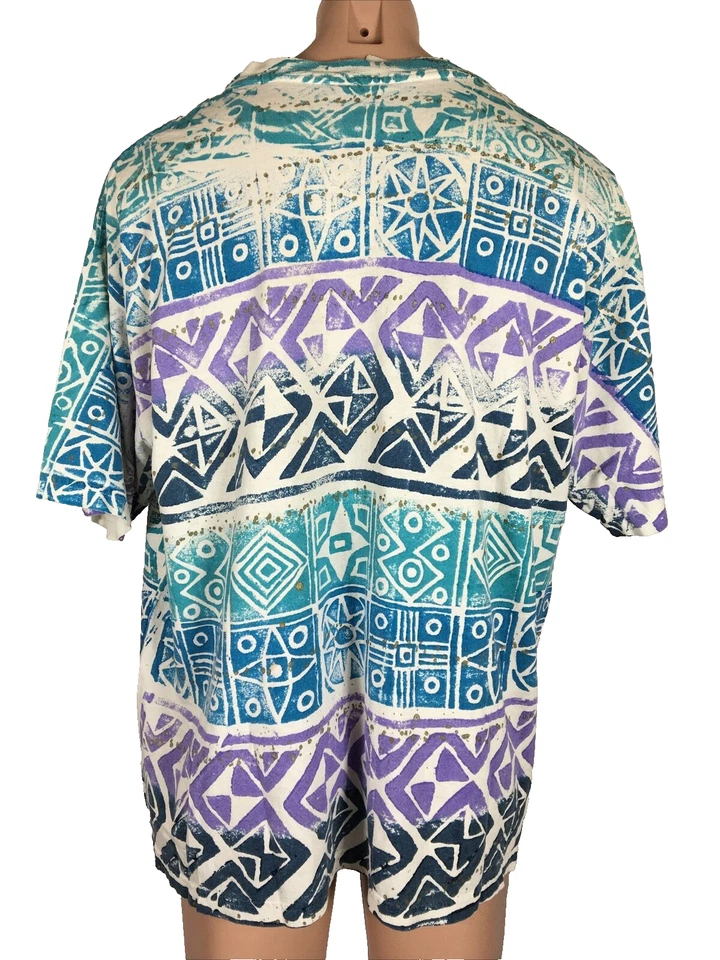 Camiseta de surf vintage No Boundaries adulto XL verde púrpura tatuaje tribal AOP Foto 2 de 4