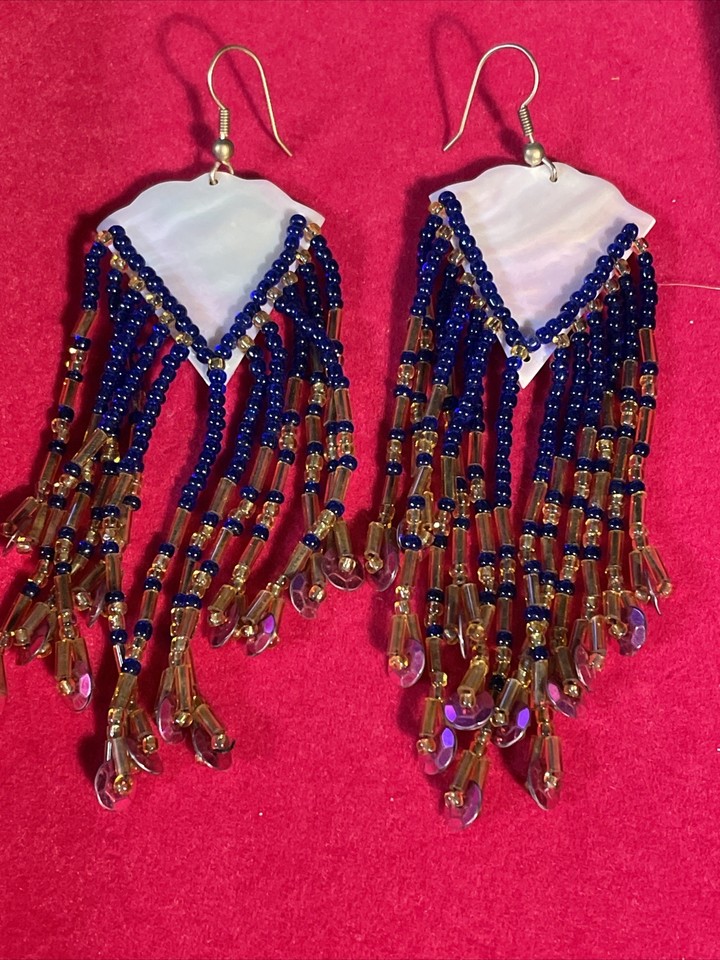 FASHION Vintage HOLIDAY Dangle Earrings BEADED Blue And Red eBay