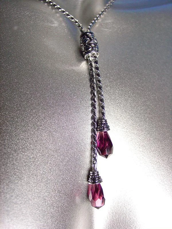 设计师 BALINESE 紫色紫水晶电缆磁性扣项链套装 — 第 2/4 张图片