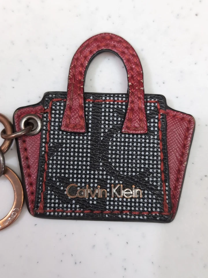 CALVIN KLEIN Vermelho MARROM Monograma LOGOTIPO Bolsa CHARME BOLSA CHAVEIRO - Imagem 3 de 4