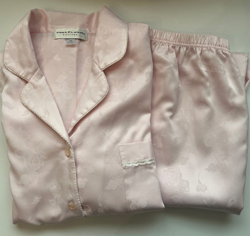 Miss Elaine Petite Large 2-teiliges Pyjama Set Hose Shirt rosa Satin rose Lounge