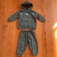 Zara Label Text Boy's Matching Jogger Set Dark Green 2 years