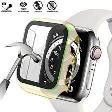 Case for Apple Watch SE/SE 2/SE 3 44/40mm Tempered Glass Screen Protector Cover