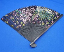 Beautiful Japanese Folding Hand Fan 9" Pink Flowers  Peacock