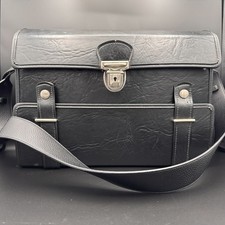 Vintage Black Faux Leather Hard Shell Camera Carrying Case Bag w/short strap