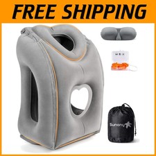 Portable Travel Neck Pillow with Eye Mask, Earplugs - Grey