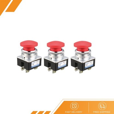 3 x Push Bottom Switch Red Momentary AC 380V 5A Pushbutton 30mm Panel Mount