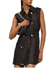MICHAEL Michael Kors Women's Chambray TrenchCoat Dress Size XS Color Black $195