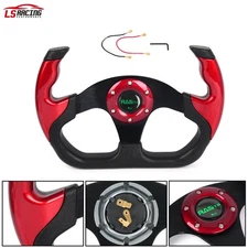 6 Hole 13" 325mm Flat Drift Racing Steering Wheel U-Shape Horn Button Universal