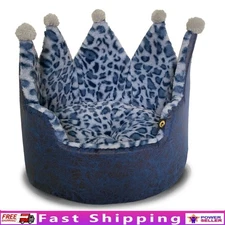 Luxury Leopard Print Crown Dog Bed Cozy Plush Pet Bedding Small Dogs Cats New