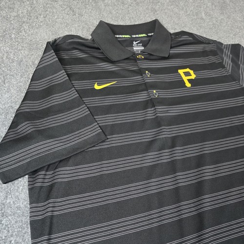 Nike Dri-Fit Pittsburgh Pirates Polo Medium Black BSBL MLB Striped Swoosh Yellow