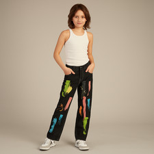 AKADEMIKS Unisex Kids 12 Colorful Paint Streaks Splatters Dark Blue Jeans
