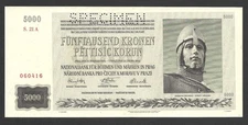Bohemia And Moravia 5000 Korun 1944 P. 17s - Specimen UNC