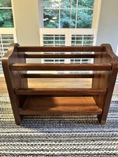 Mid-Century Wooden Floor Book Stand Rustic Magazine Holder 12" X 13.5