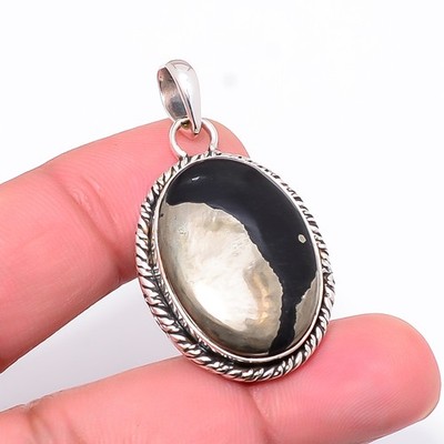 Healer'S Gold Pyrite In Magnetite Handmade 925 Sterling Silver Pendant 1.56'' P14