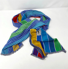 VTG YSL Yves Saint Laurent Striped Rainbows Logo Hand Rolled 100 Silk Scarf