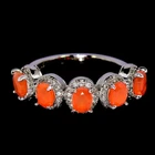 NATURAL AAA ORANGE FIRE OPAL & WHITE CZ STERLING 925 SILVER RING SIZE 7.5