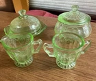 6 Pc Vintage Child’s Green Depression Glass Serving Pieces~Estate