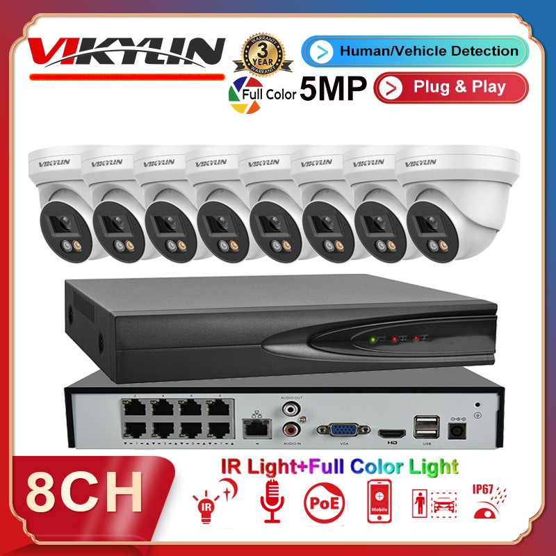 5mp Camera Full Color Ir Audio Outdoor 4k 8 Poe Nvr Lot