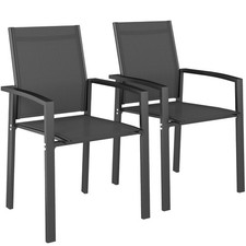 Outsunny Set 2 Sedie da Giardino Impilabili in Alluminio Textilene Grigio