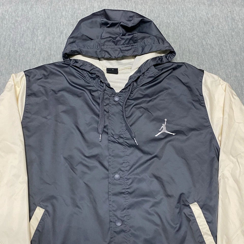 Chaqueta Air Jordan Hombres XL Cortavientos Sudadera con Capucha Gris Blanco Crema Jumpman De Colección Foto 2 de 4