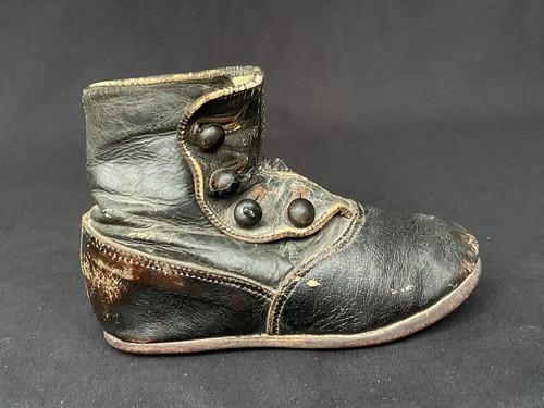Antique Leather Baby Children Shoe Victorian Black Button Up One Right Foot