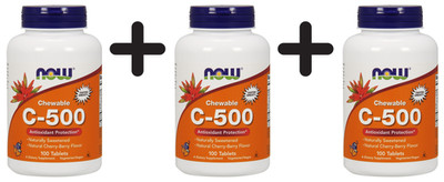 3 x NOW Foods Vitamin C-500 Chewable, Cherry-Berry - 100 tabs (139,97 EUR/kg)